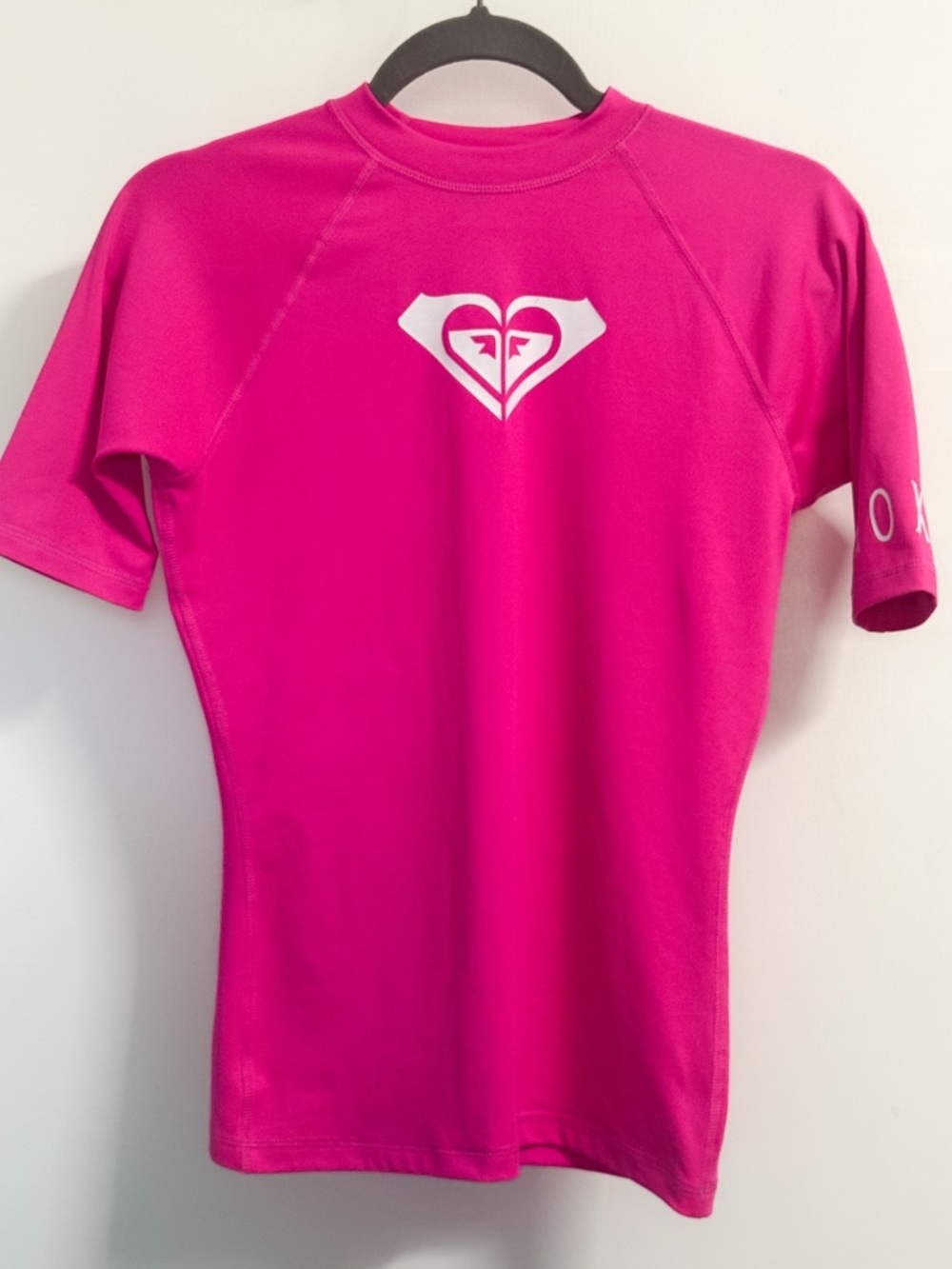 Roxy Hot Pink Rash Guard Swim Top Girls Size 10 Short Sleeve Logo